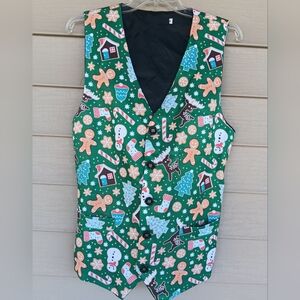 Green Holiday Lined Vest. Size Medium